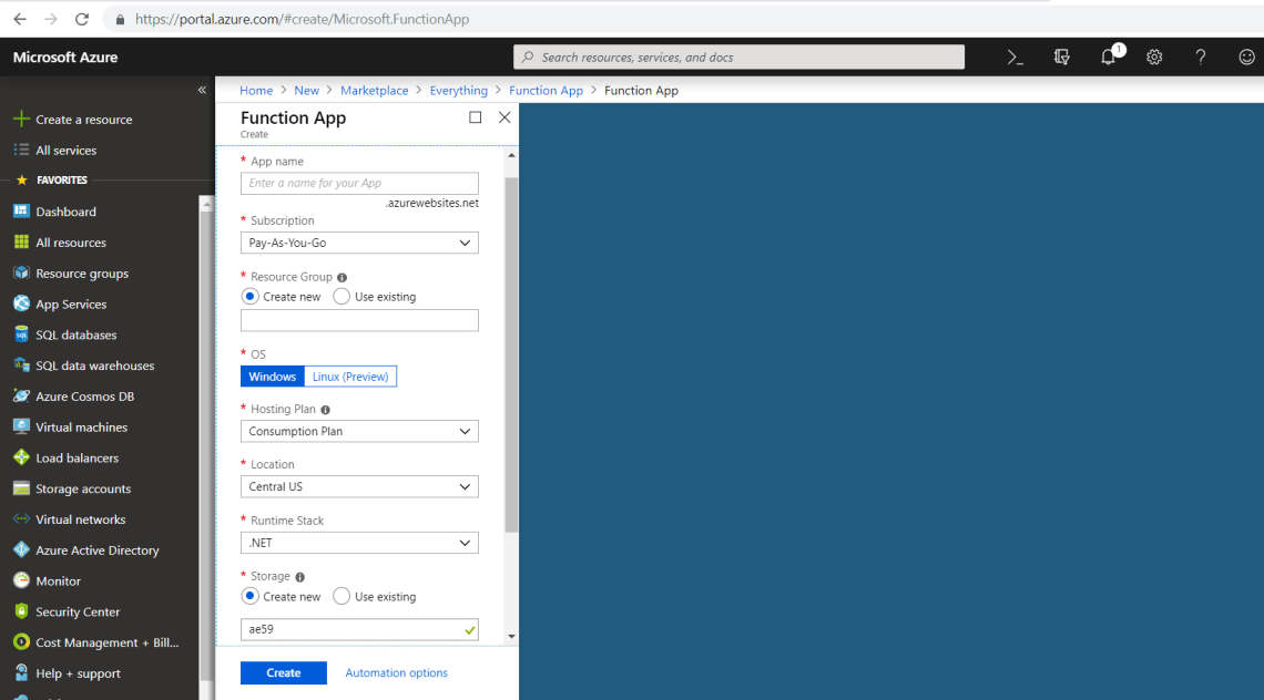 Azure Function New Function App