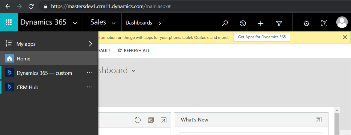 Dynamics 365 Menus 1