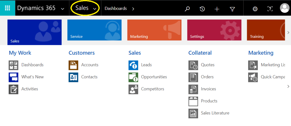 Dynamics 365 Menus 2