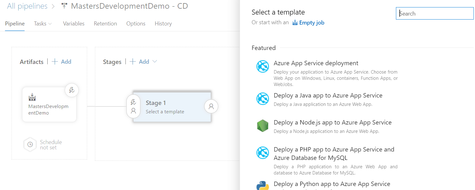 Adding template to Release Pipe Azure DevOps